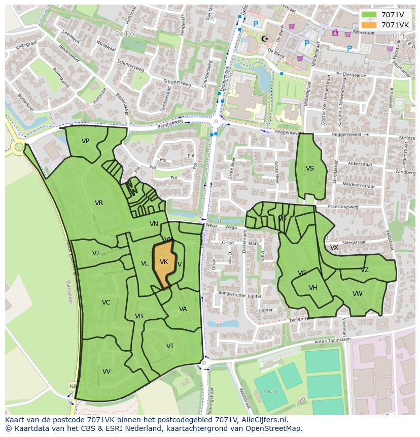 Afbeelding van het postcodegebied 7071 VK op de kaart.