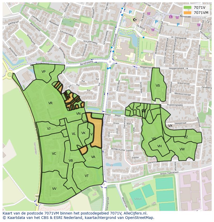 Afbeelding van het postcodegebied 7071 VM op de kaart.