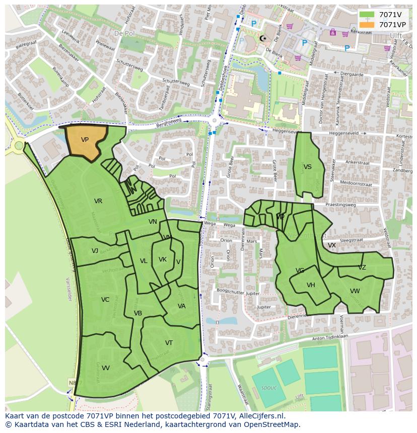 Afbeelding van het postcodegebied 7071 VP op de kaart.