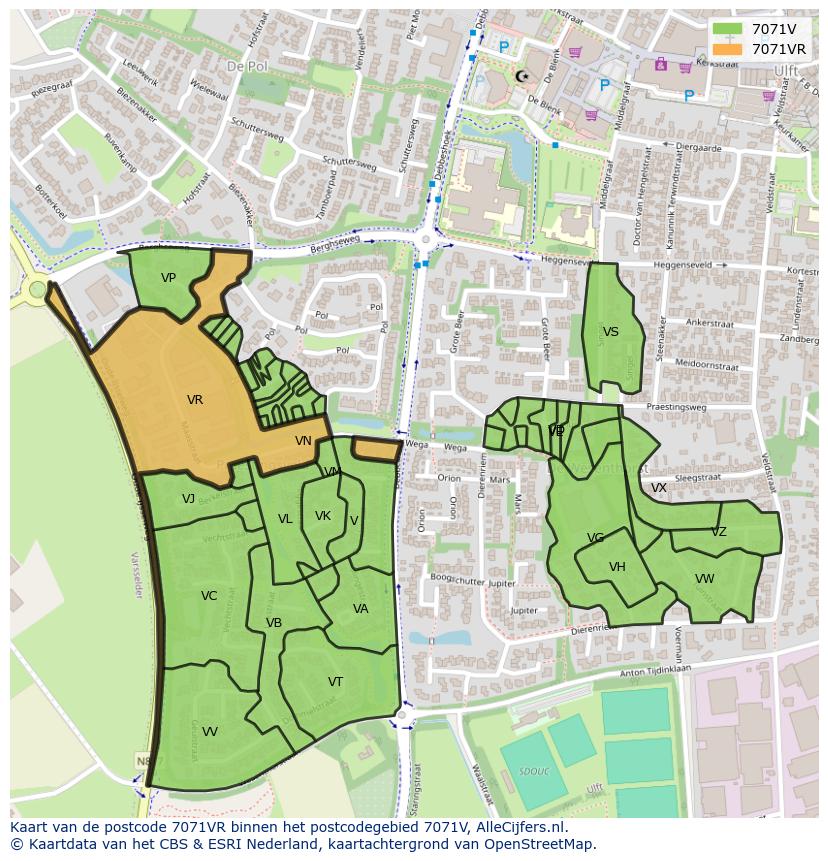 Afbeelding van het postcodegebied 7071 VR op de kaart.