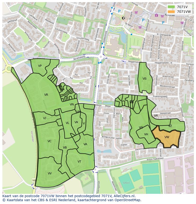 Afbeelding van het postcodegebied 7071 VW op de kaart.