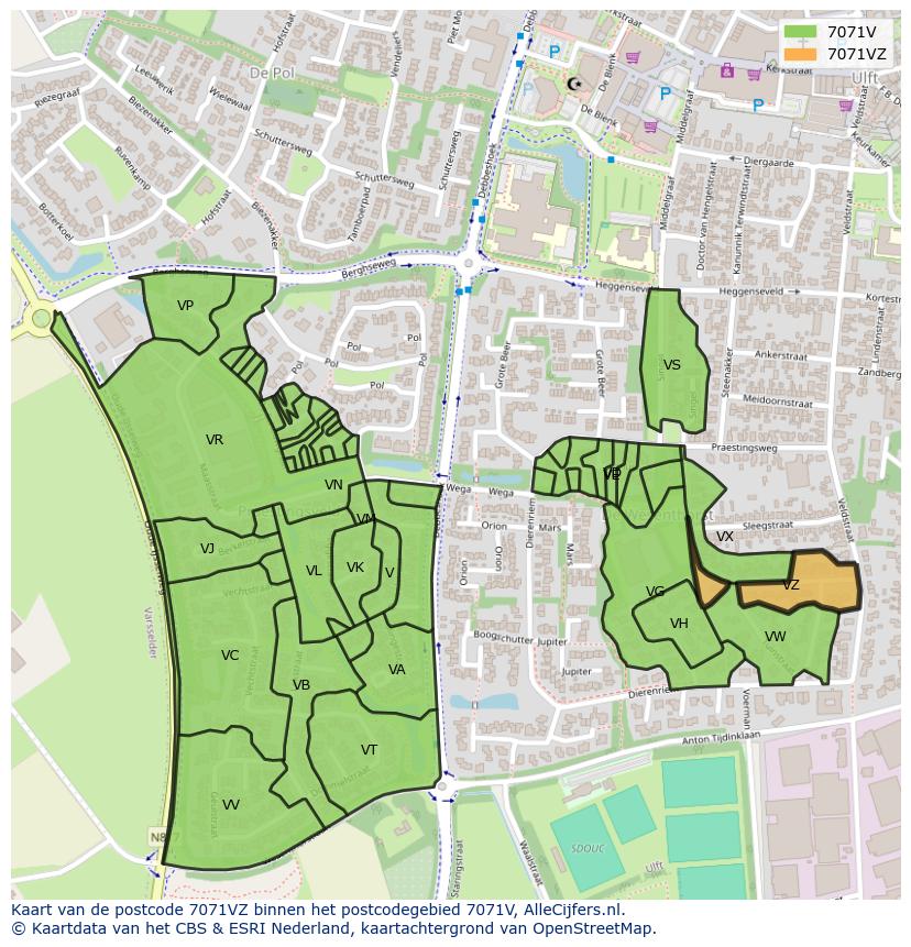 Afbeelding van het postcodegebied 7071 VZ op de kaart.