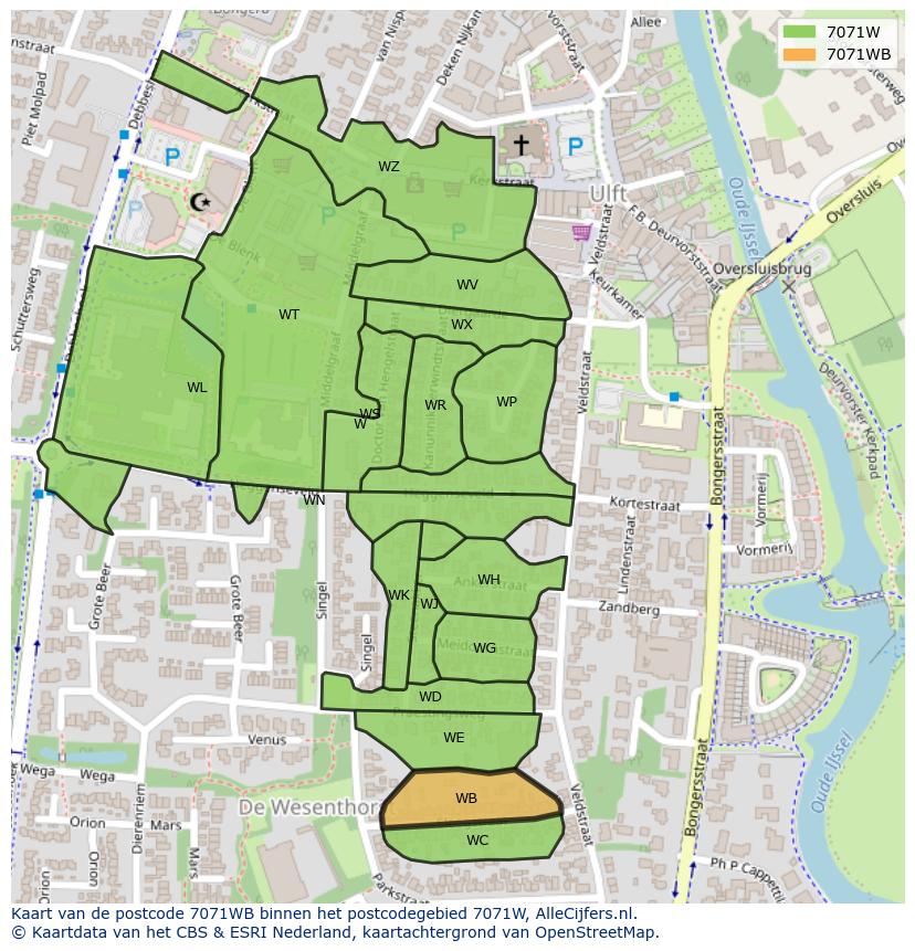 Afbeelding van het postcodegebied 7071 WB op de kaart.