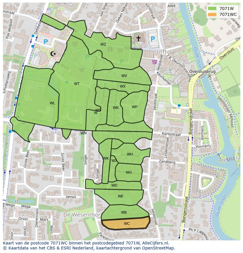 Afbeelding van het postcodegebied 7071 WC op de kaart.