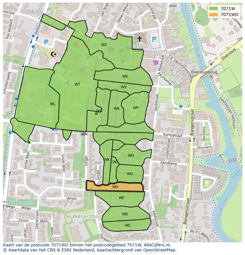 Afbeelding van het postcodegebied 7071 WD op de kaart.