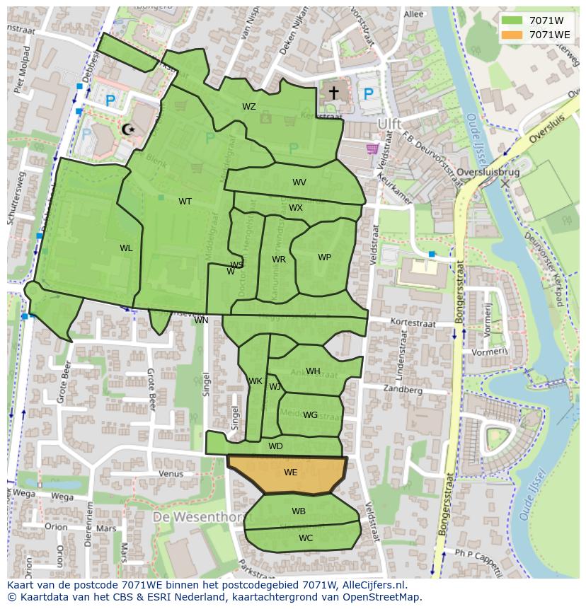 Afbeelding van het postcodegebied 7071 WE op de kaart.
