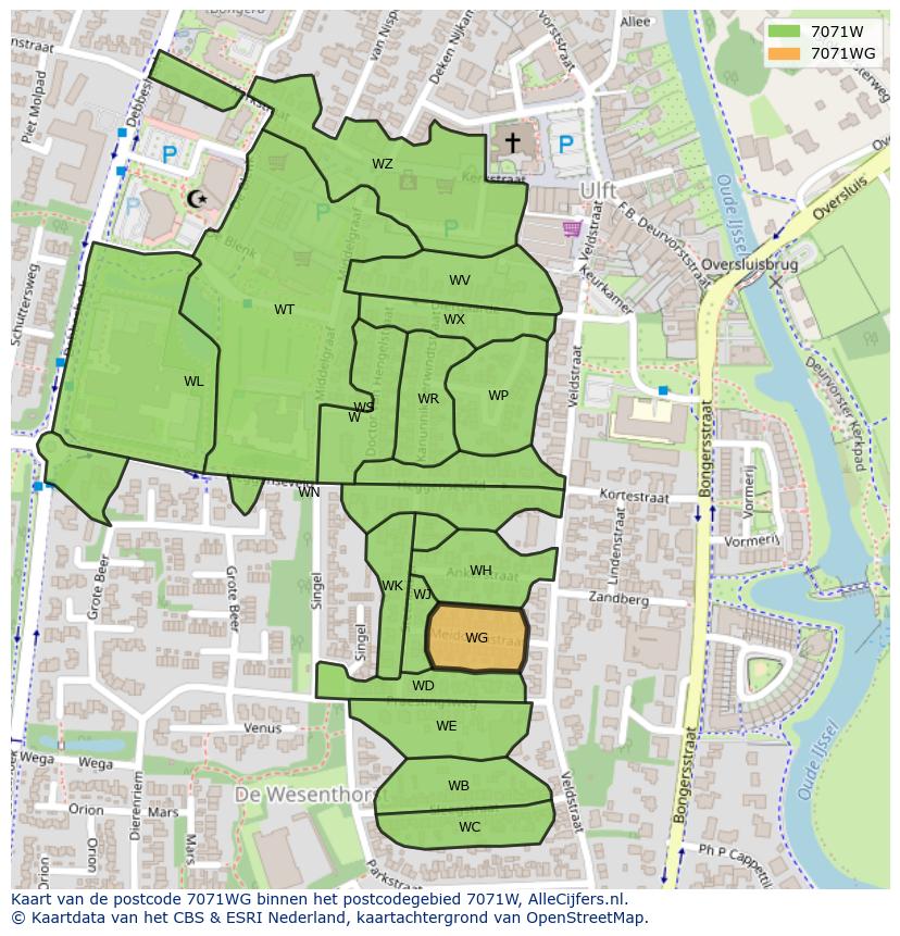 Afbeelding van het postcodegebied 7071 WG op de kaart.