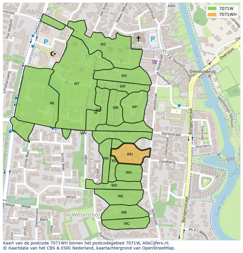 Afbeelding van het postcodegebied 7071 WH op de kaart.