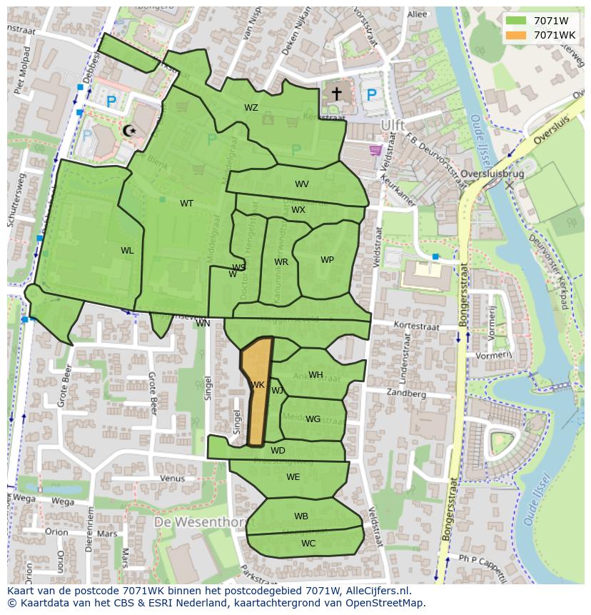 Afbeelding van het postcodegebied 7071 WK op de kaart.