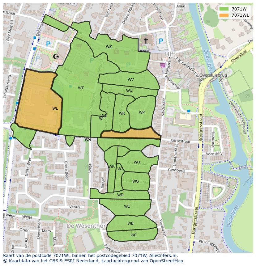 Afbeelding van het postcodegebied 7071 WL op de kaart.