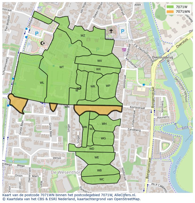 Afbeelding van het postcodegebied 7071 WN op de kaart.