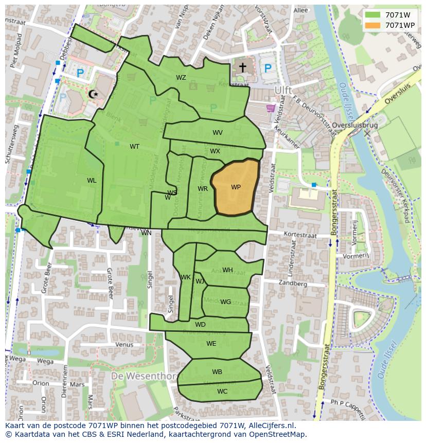 Afbeelding van het postcodegebied 7071 WP op de kaart.