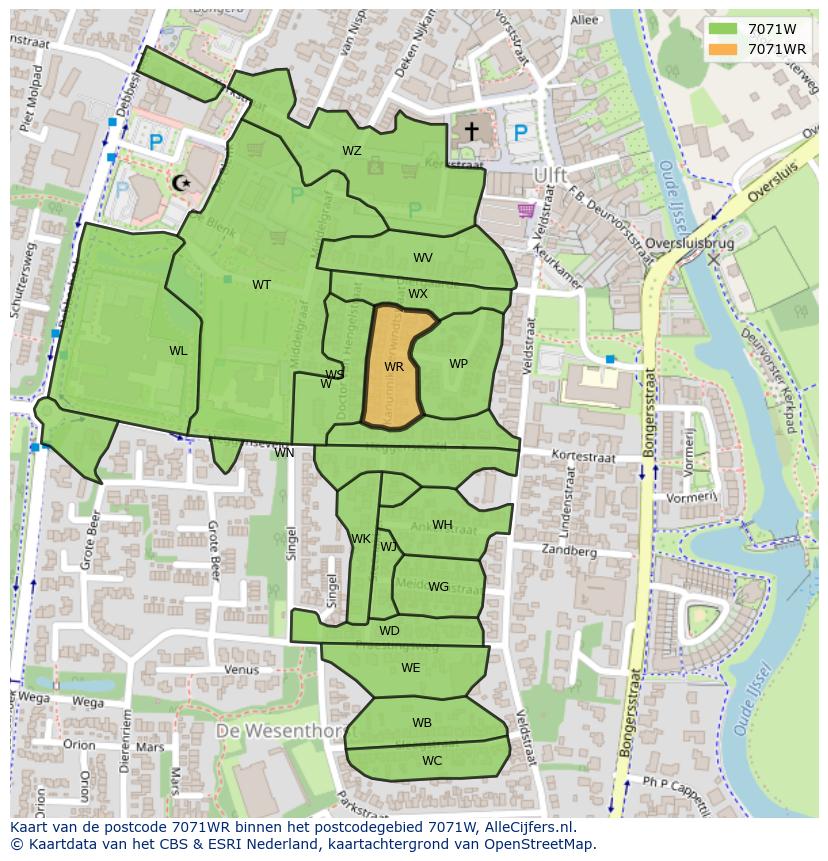 Afbeelding van het postcodegebied 7071 WR op de kaart.