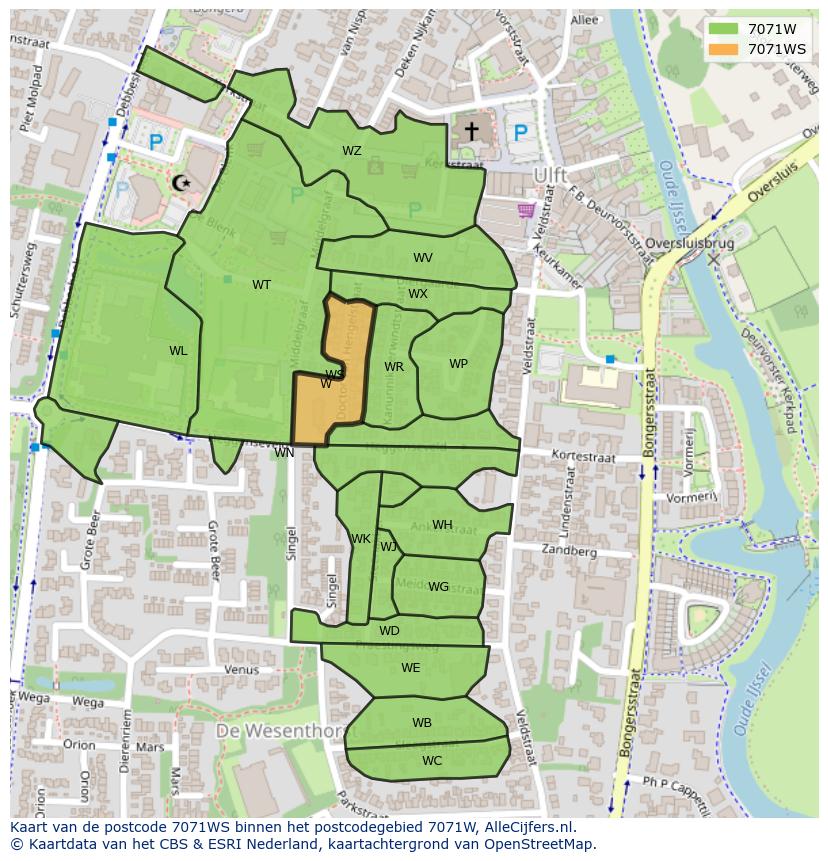 Afbeelding van het postcodegebied 7071 WS op de kaart.
