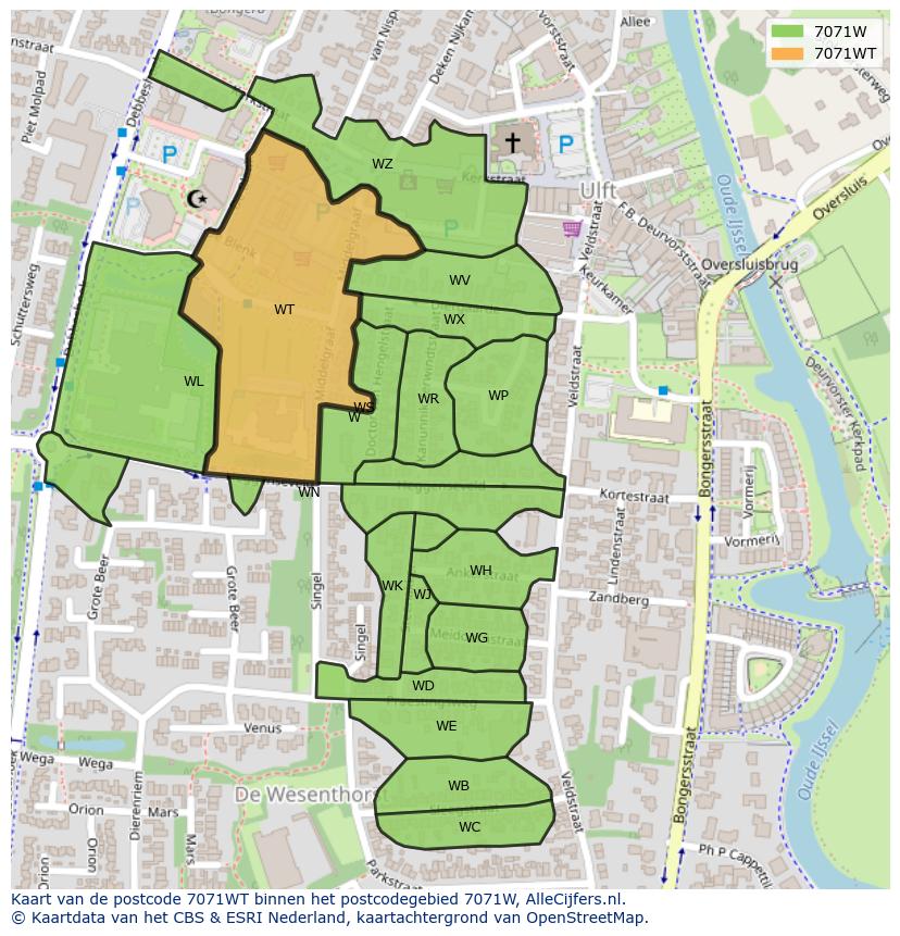 Afbeelding van het postcodegebied 7071 WT op de kaart.