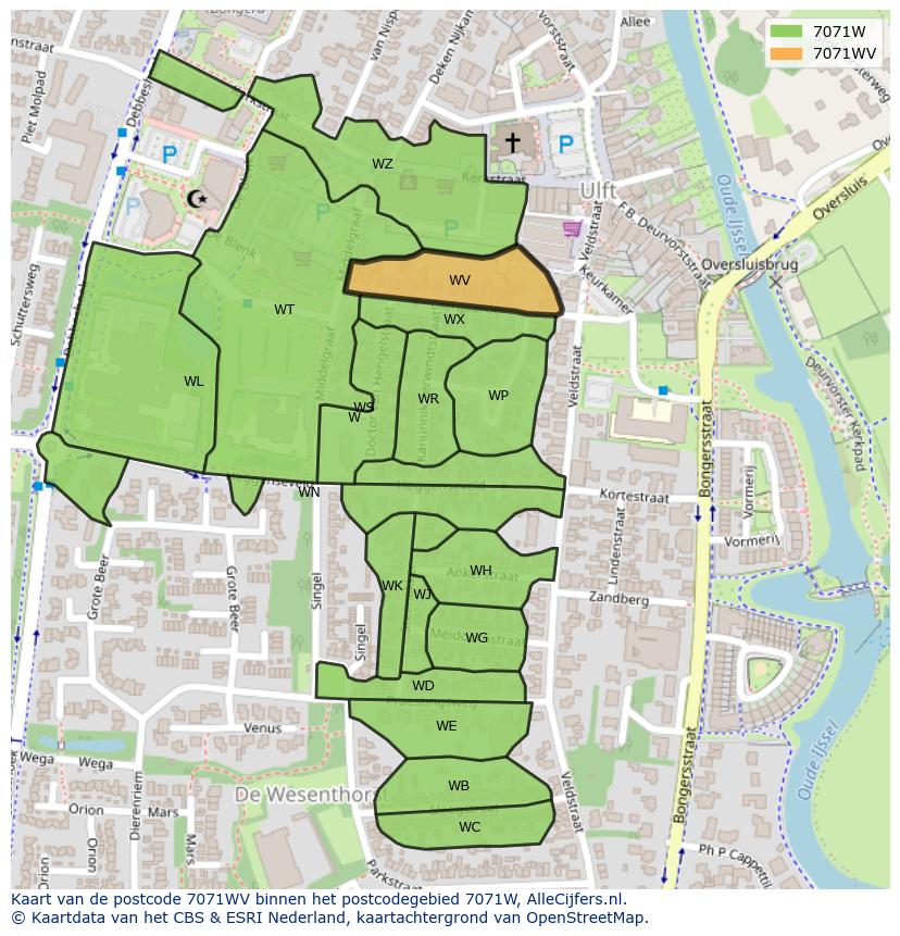Afbeelding van het postcodegebied 7071 WV op de kaart.