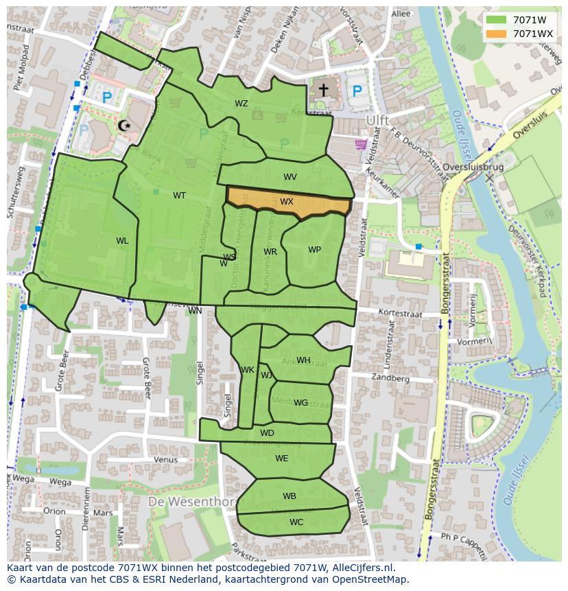Afbeelding van het postcodegebied 7071 WX op de kaart.