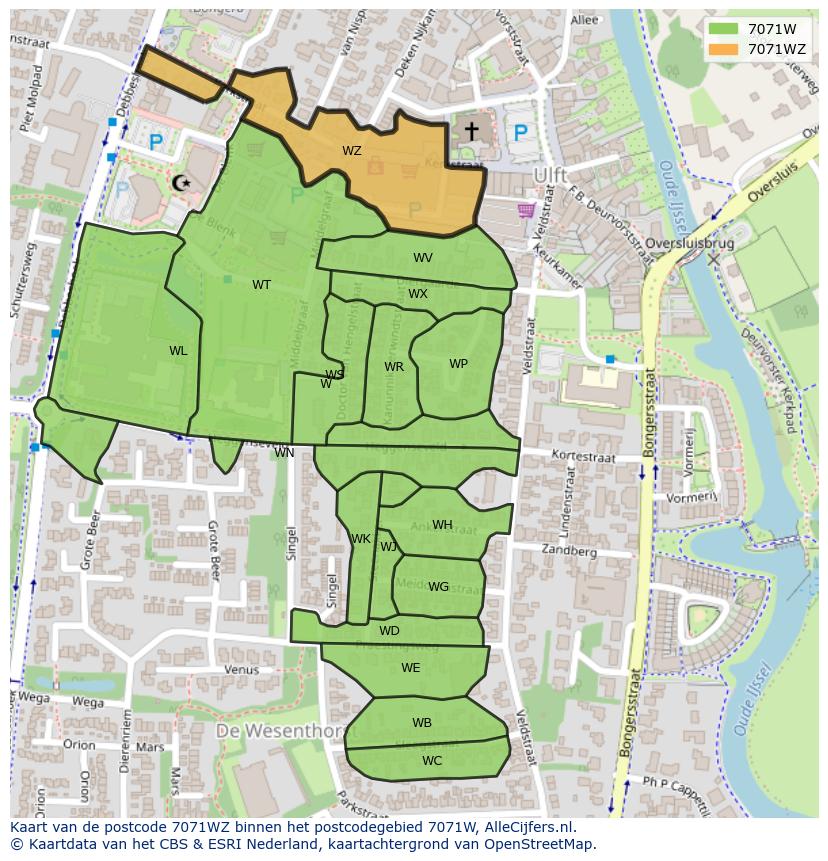 Afbeelding van het postcodegebied 7071 WZ op de kaart.