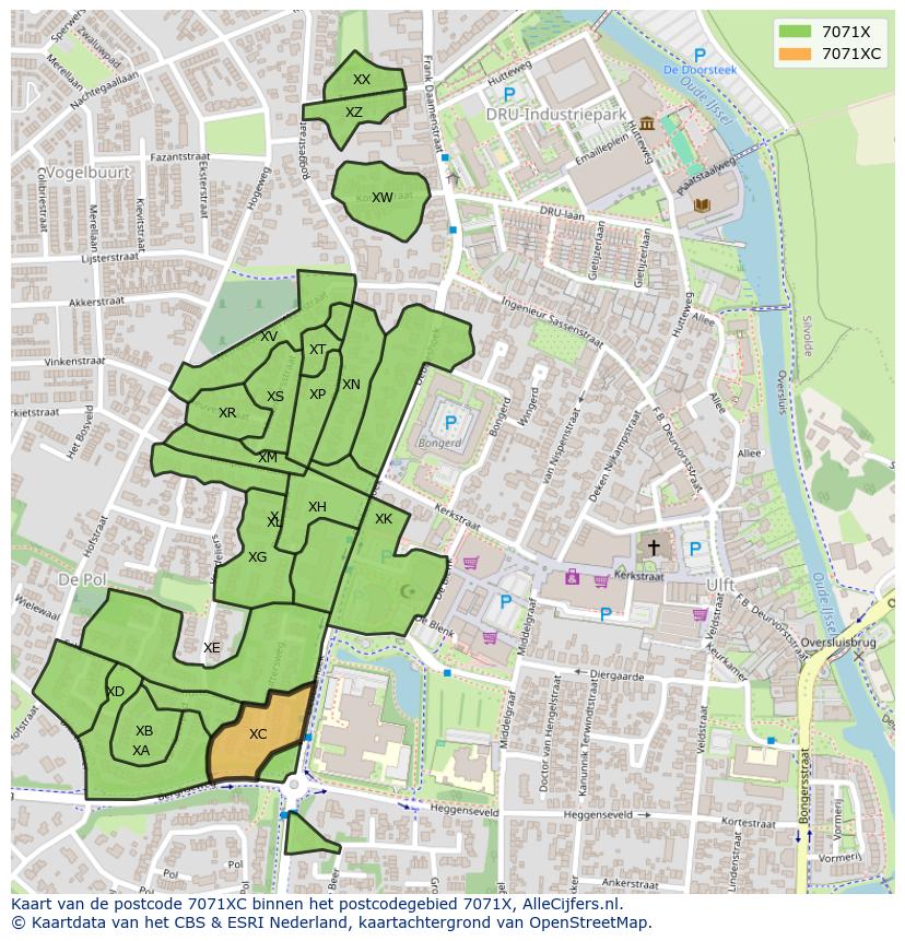 Afbeelding van het postcodegebied 7071 XC op de kaart.