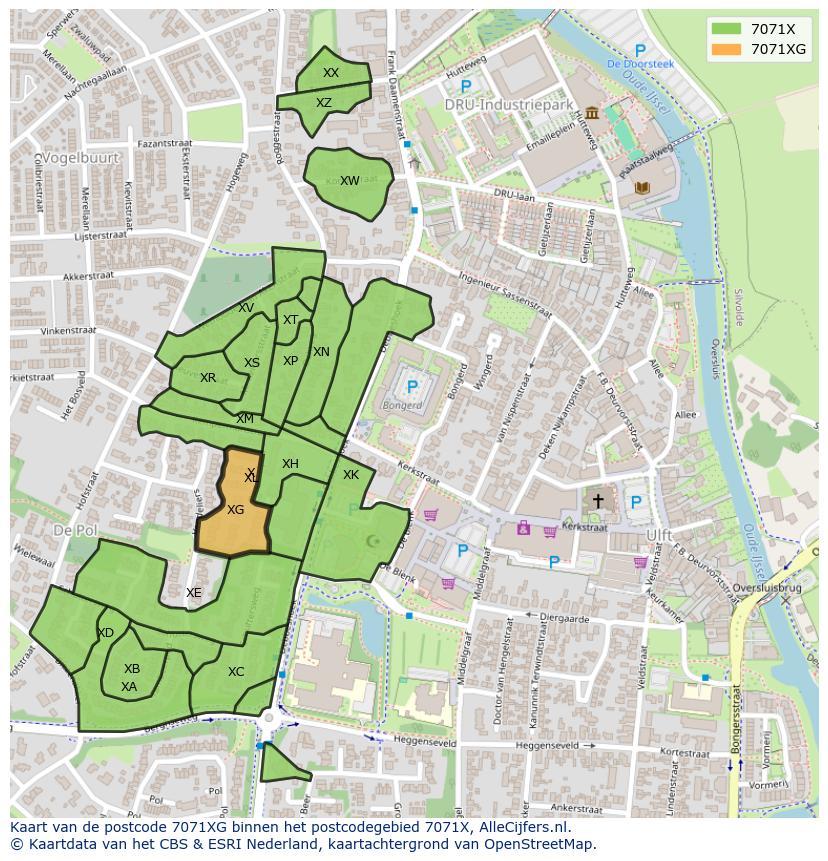 Afbeelding van het postcodegebied 7071 XG op de kaart.