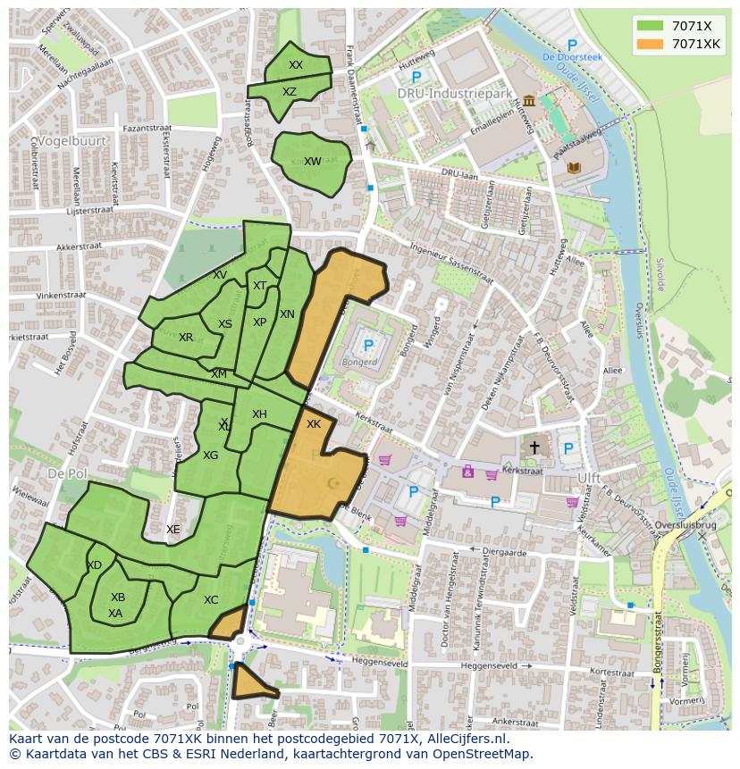 Afbeelding van het postcodegebied 7071 XK op de kaart.