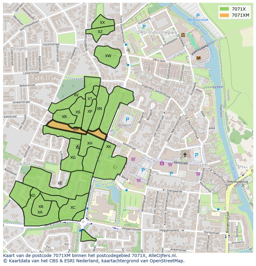 Afbeelding van het postcodegebied 7071 XM op de kaart.