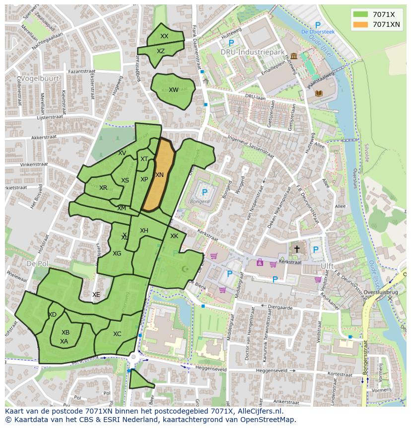 Afbeelding van het postcodegebied 7071 XN op de kaart.