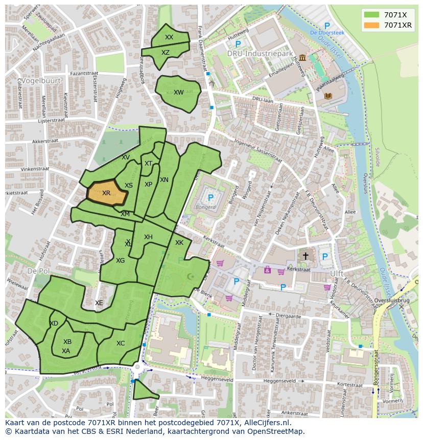 Afbeelding van het postcodegebied 7071 XR op de kaart.