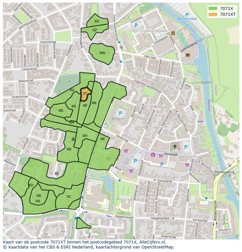 Afbeelding van het postcodegebied 7071 XT op de kaart.