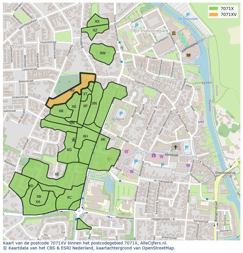 Afbeelding van het postcodegebied 7071 XV op de kaart.