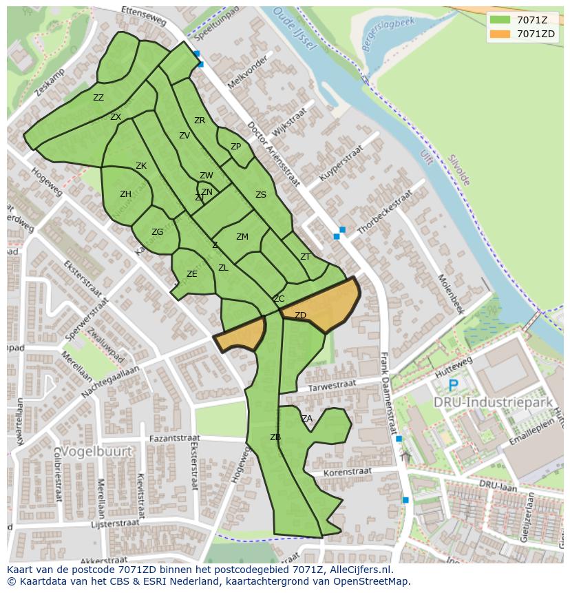 Afbeelding van het postcodegebied 7071 ZD op de kaart.