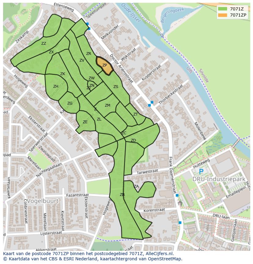 Afbeelding van het postcodegebied 7071 ZP op de kaart.