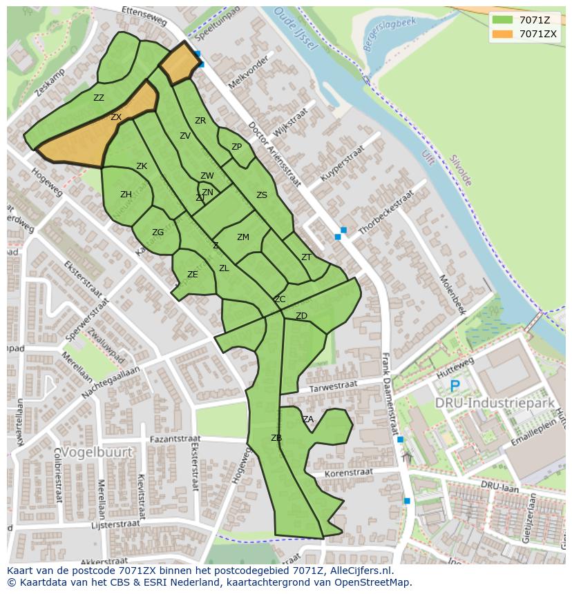 Afbeelding van het postcodegebied 7071 ZX op de kaart.