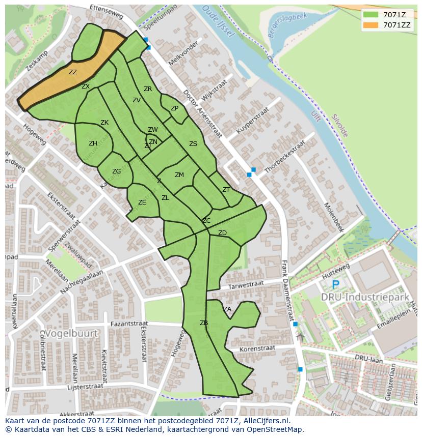 Afbeelding van het postcodegebied 7071 ZZ op de kaart.