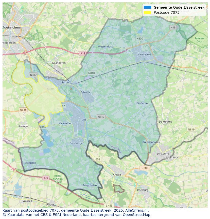 Afbeelding van het postcodegebied 7075 op de kaart.