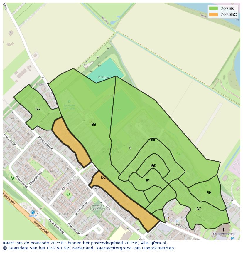 Afbeelding van het postcodegebied 7075 BC op de kaart.
