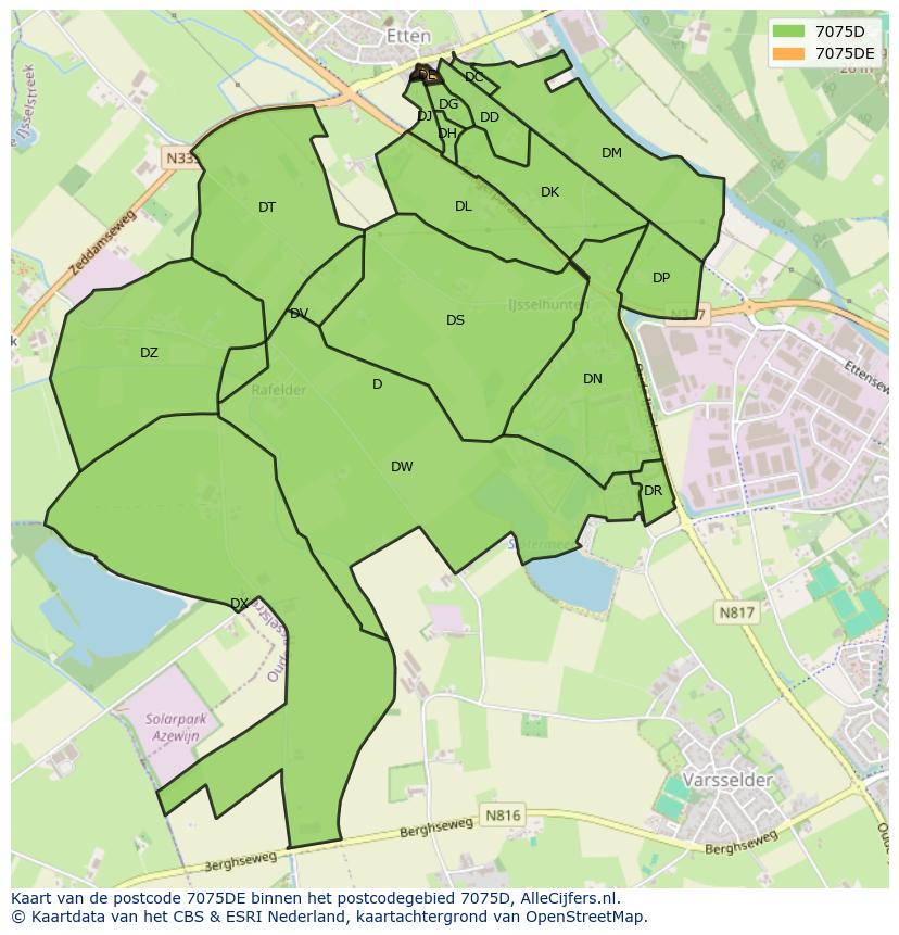 Afbeelding van het postcodegebied 7075 DE op de kaart.