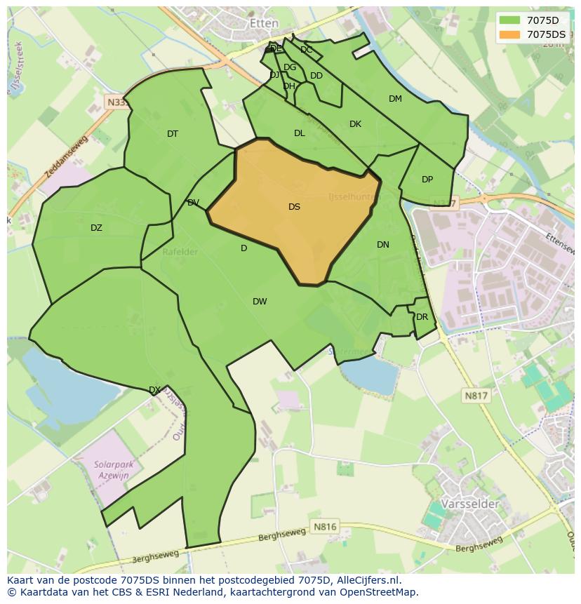 Afbeelding van het postcodegebied 7075 DS op de kaart.