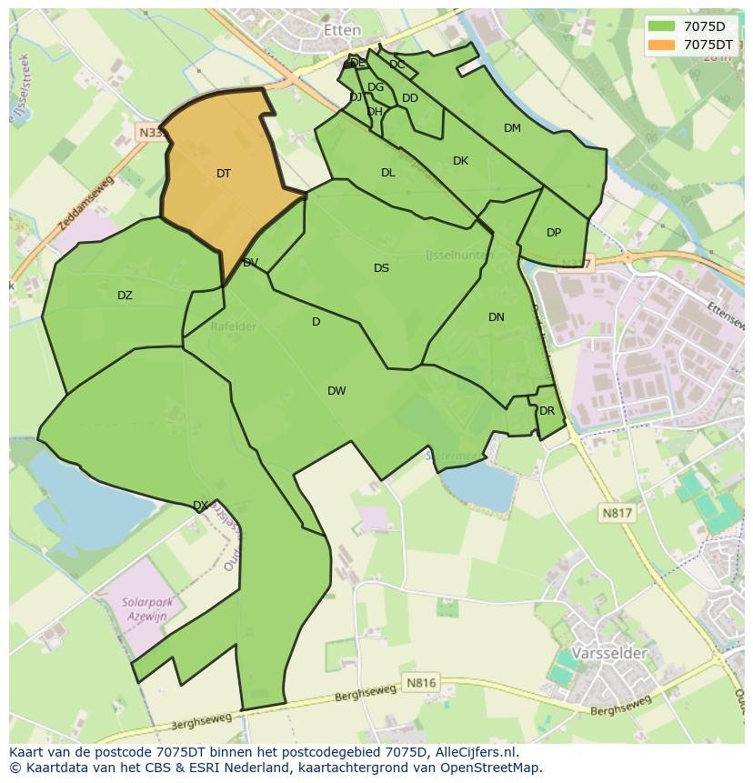 Afbeelding van het postcodegebied 7075 DT op de kaart.