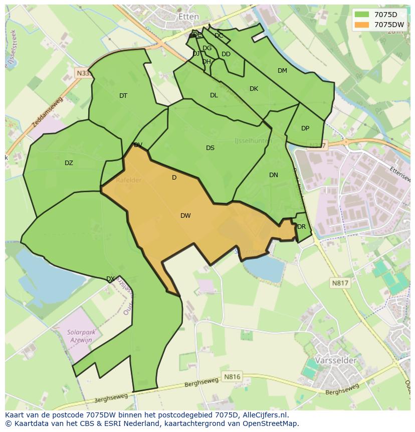 Afbeelding van het postcodegebied 7075 DW op de kaart.