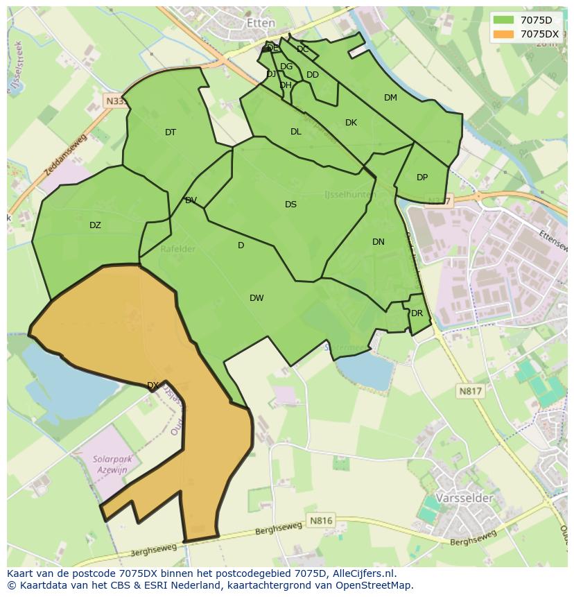 Afbeelding van het postcodegebied 7075 DX op de kaart.