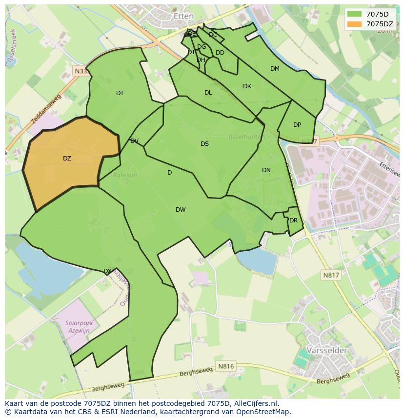 Afbeelding van het postcodegebied 7075 DZ op de kaart.