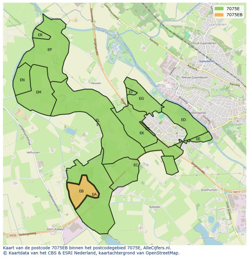 Afbeelding van het postcodegebied 7075 EB op de kaart.