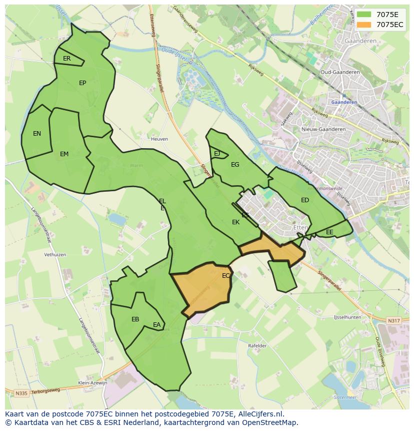 Afbeelding van het postcodegebied 7075 EC op de kaart.