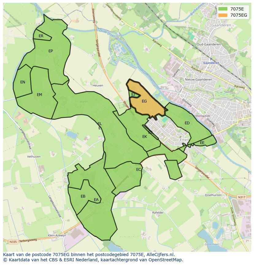 Afbeelding van het postcodegebied 7075 EG op de kaart.