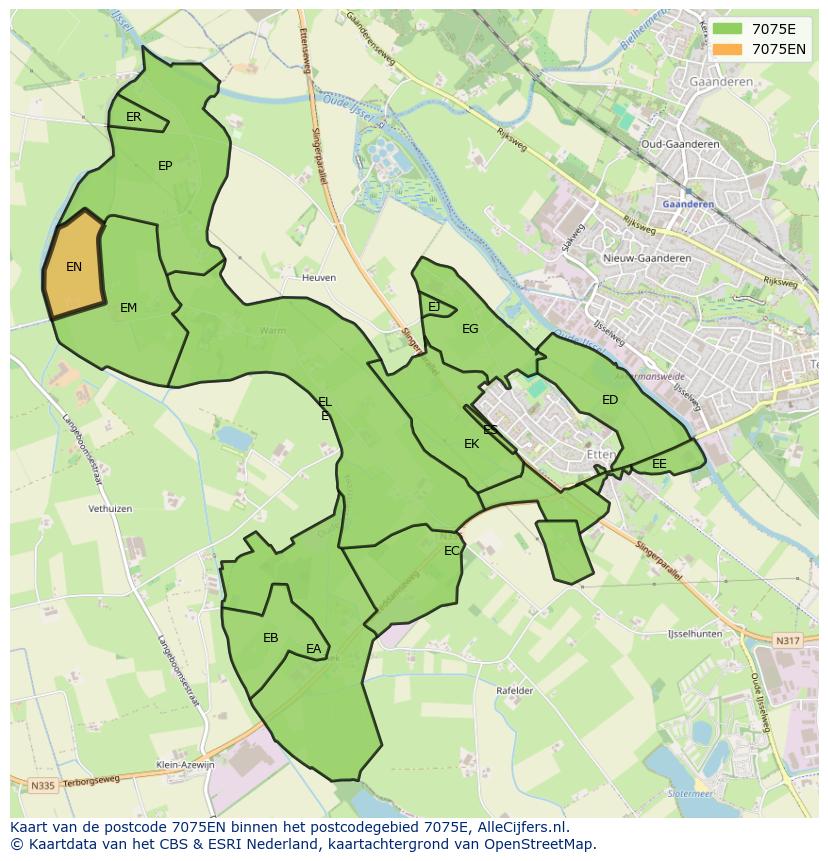 Afbeelding van het postcodegebied 7075 EN op de kaart.