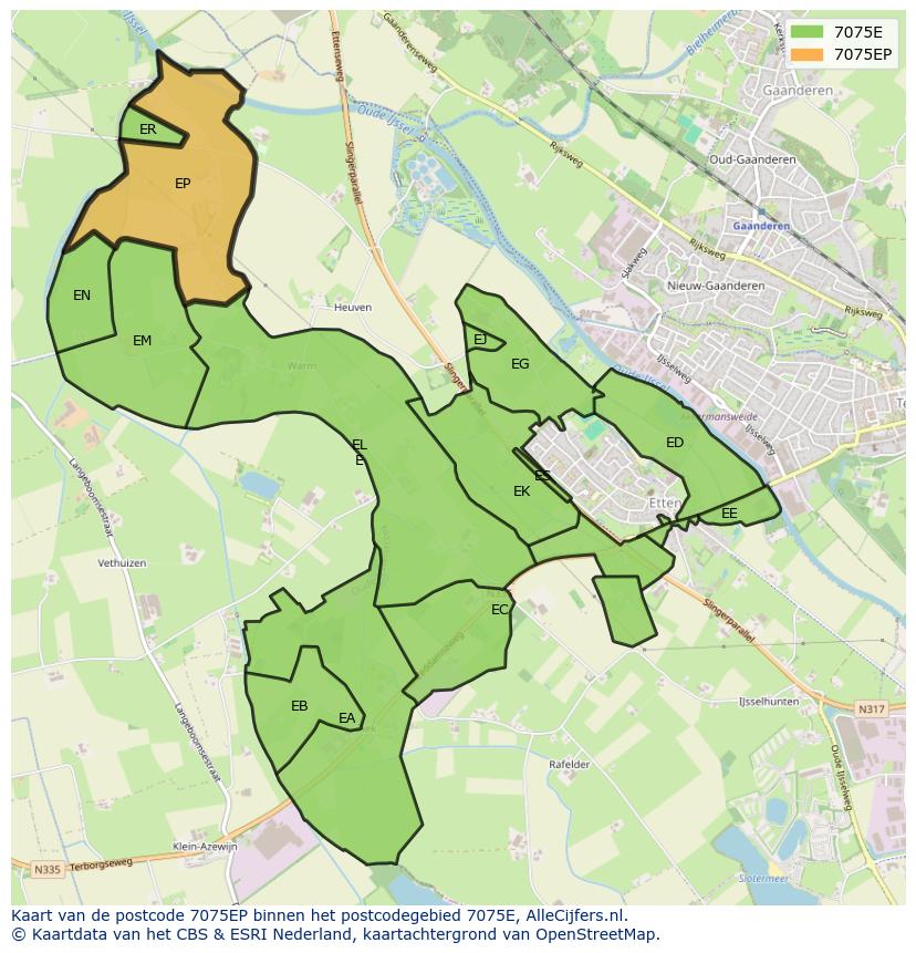 Afbeelding van het postcodegebied 7075 EP op de kaart.