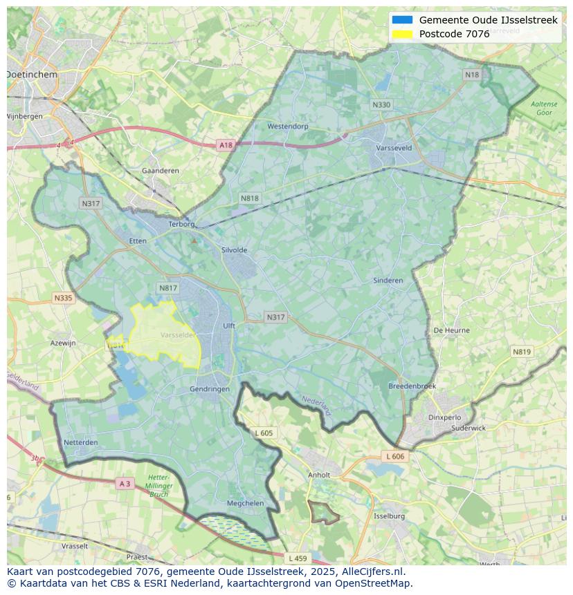 Afbeelding van het postcodegebied 7076 op de kaart.