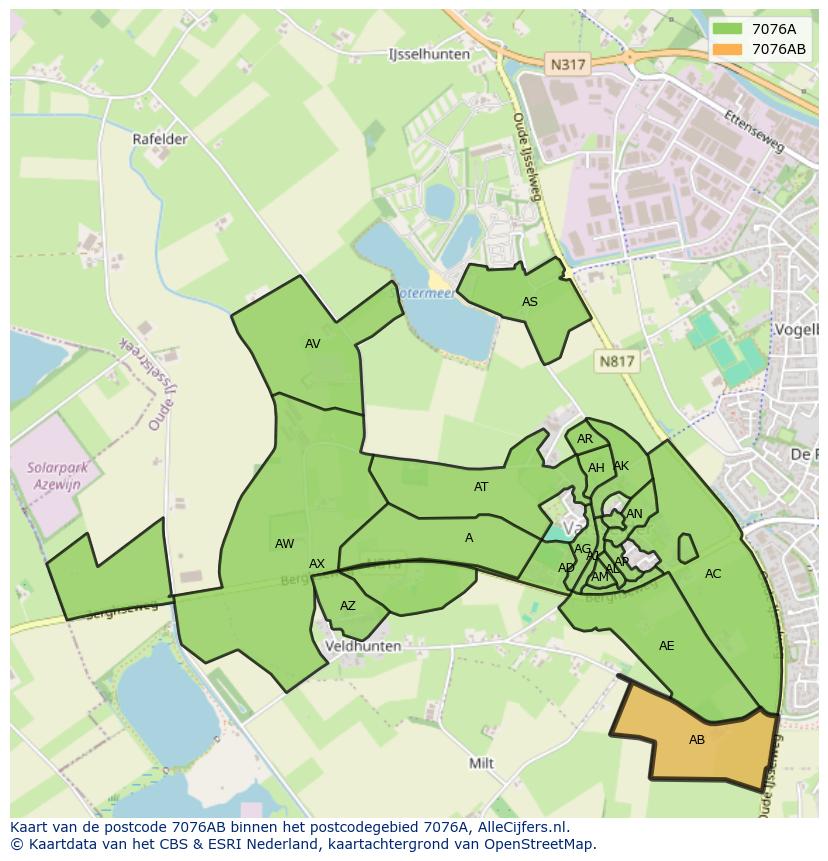 Afbeelding van het postcodegebied 7076 AB op de kaart.