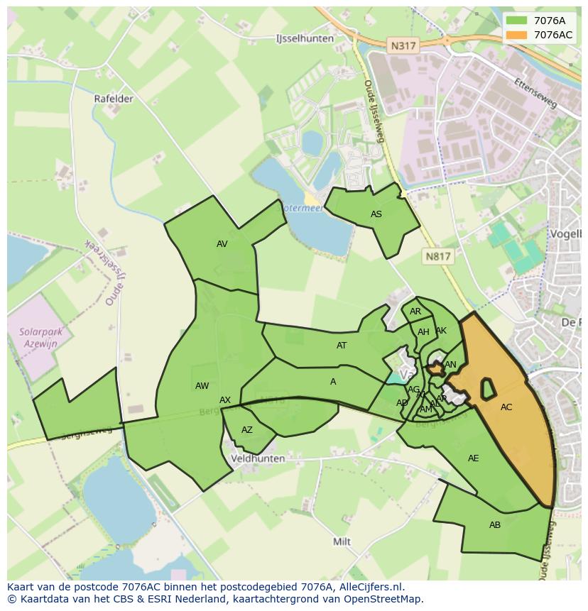 Afbeelding van het postcodegebied 7076 AC op de kaart.